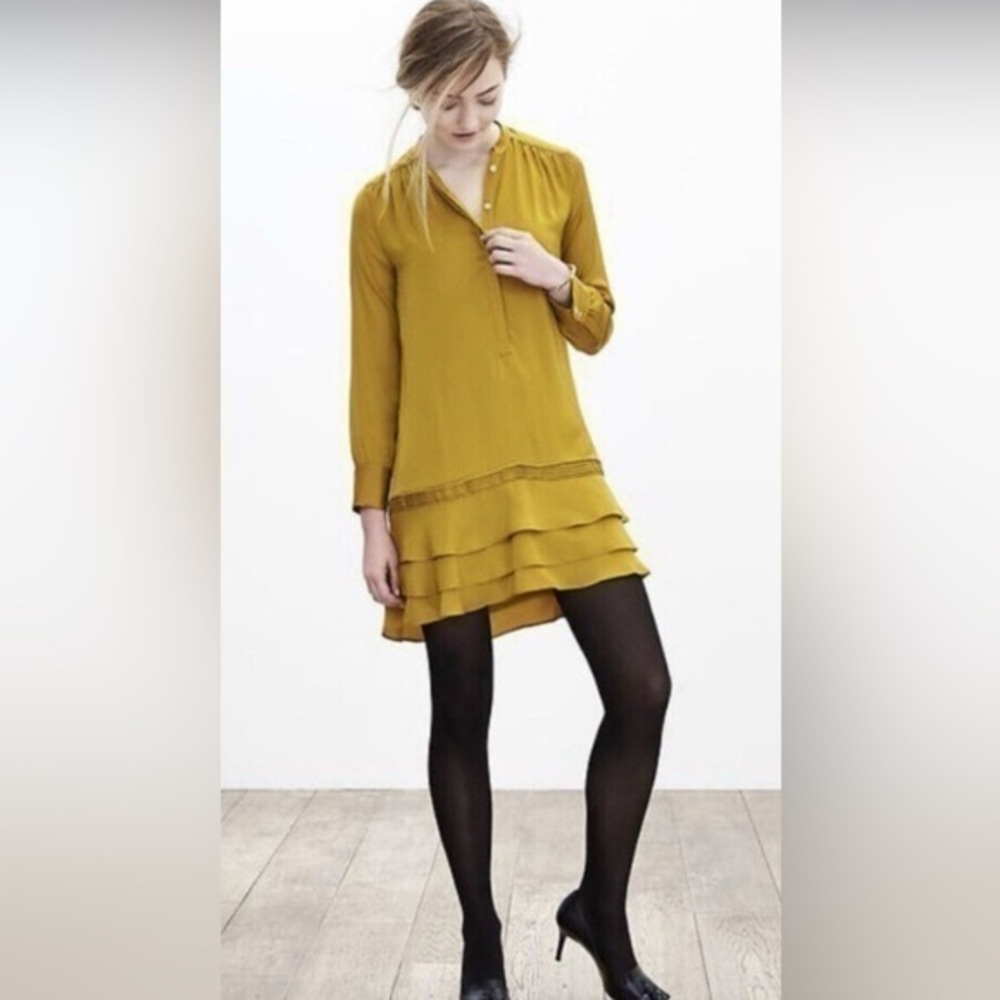 Banana Republic Long Sleeve Dress in Mustard Yellow